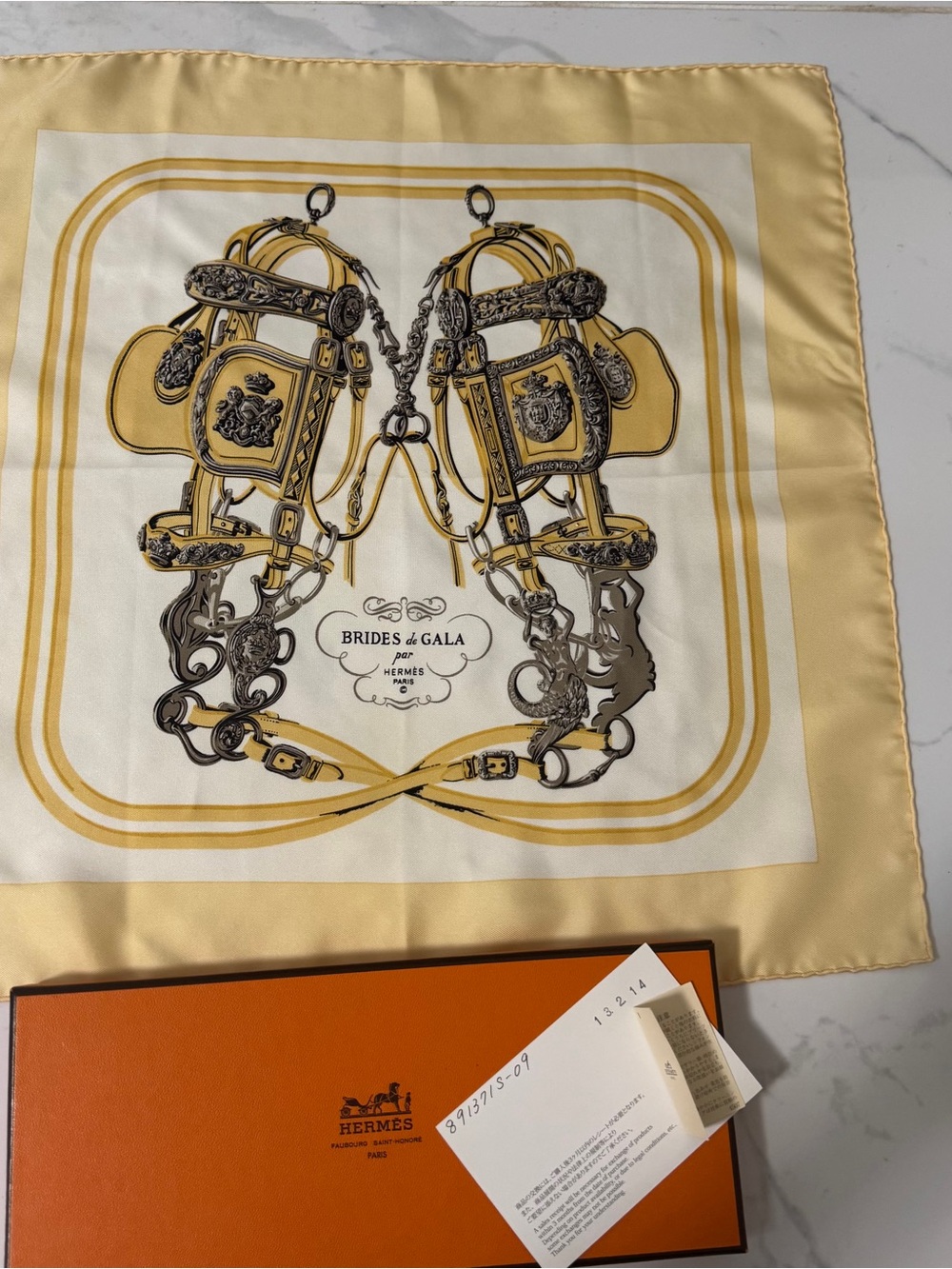 Hermes Brides de Gala Silk Pocket Square in Yellow and Cream